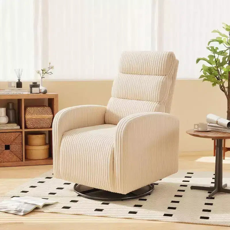 JIONJOY Fauteuil de maternité pivotant à 360° en velours côtelé avec coussin épais, fauteuil confortable à dossier haut - Beige