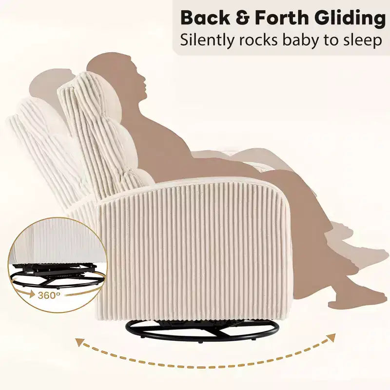 JIONJOY Fauteuil de maternité pivotant à 360° en velours côtelé avec coussin épais, fauteuil confortable à dossier haut - Beige