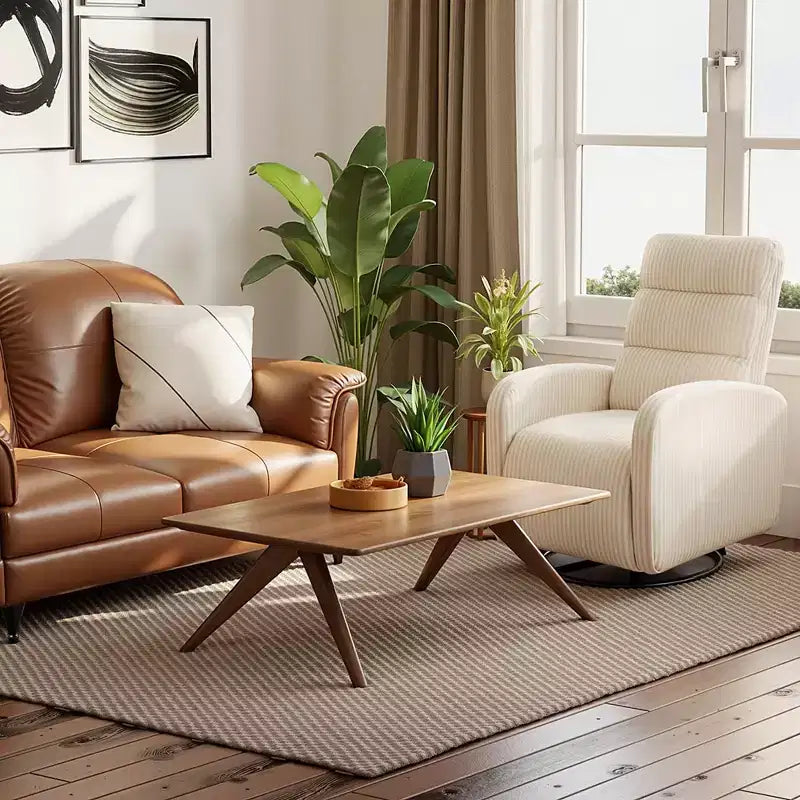 JIONJOY Fauteuil de maternité pivotant à 360° en velours côtelé avec coussin épais, fauteuil confortable à dossier haut - Beige