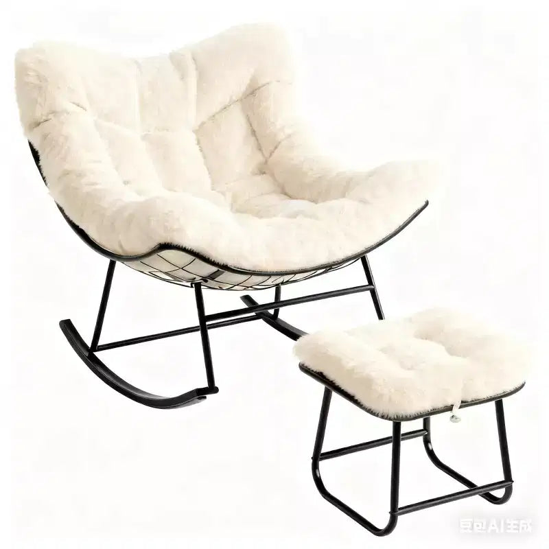 Fauteuil à bascule Papasan surdimensionné avec ottoman et coussin en peluche moelleux, chaise longue avec repose-pieds et cadre en métal robuste, Rocker Egg pour salon