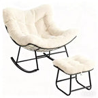 Fauteuil à bascule Papasan surdimensionné avec ottoman et coussin en peluche moelleux, chaise longue avec repose-pieds et cadre en métal robuste, Rocker Egg pour salon