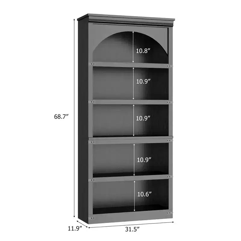GustoWave Étagère haute en bois 68,7, étagère arche de ferme, bibliothèque arquée, bibliothèque à 5 niveaux, pour salon, bureau, bibliothèque