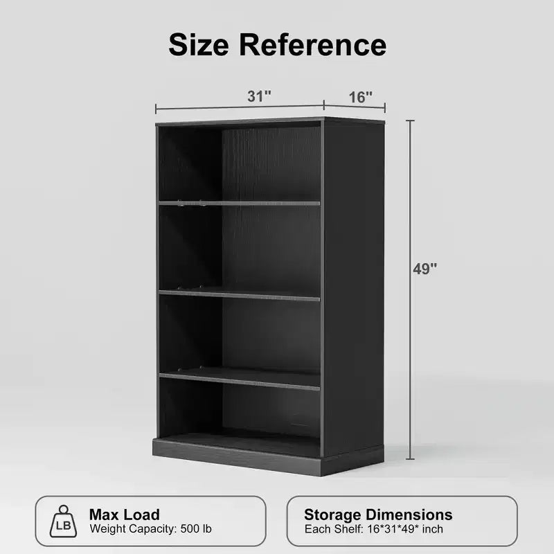 PexFix Armoire de rangement sans porte en bois 49x31x16, bibliothèque et armoire de bureau pour cuisine, chambre à coucher, entrée, salon, salle à manger, noir