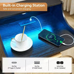COZONY Lot de 2 tables de chevet en bois de rotin avec station de charge et lumières LED, ensemble de tables de chevet modernes pour chambre et salon