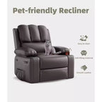 Fauteuil inclinable pivotant manuel surdimensionné GustoWave avec chauffage et massage, canapé inclinable pivotant rembourré en similicuir pour adultes