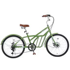 Vélo de croisière Okak 24 pouces avec grand panier, vélo adulte 6 vitesses avec cadre en acier et frein à disque, vélo de ville pour hommes et femmes