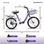 Vélo Okak 20 pouces pour enfant avec cadre en acier léger, vélos cruiser pour enfants avec frein à rétropédalage et frein en V, mini-vélo avec protège-chaîne et porte-bagages arrière