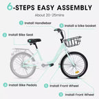 Vélo Okak 20 pouces pour enfant avec cadre en acier léger, vélos cruiser pour enfants avec frein à rétropédalage et frein en V, mini-vélo avec protège-chaîne et porte-bagages arrière