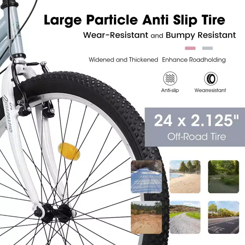 VTT Okak 24/26 pouces avec cadre en acier au carbone, vélo adulte avec système 21 vitesses et double frein en V, vélo de saleté pour adultes et adolescents