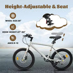 Vélo enfant Okak 20" avec 7 vitesses et cadre en acier, vélo enfant avec double freins à disque et pneus de 1,75", vélos cruiser pour garçons et filles
