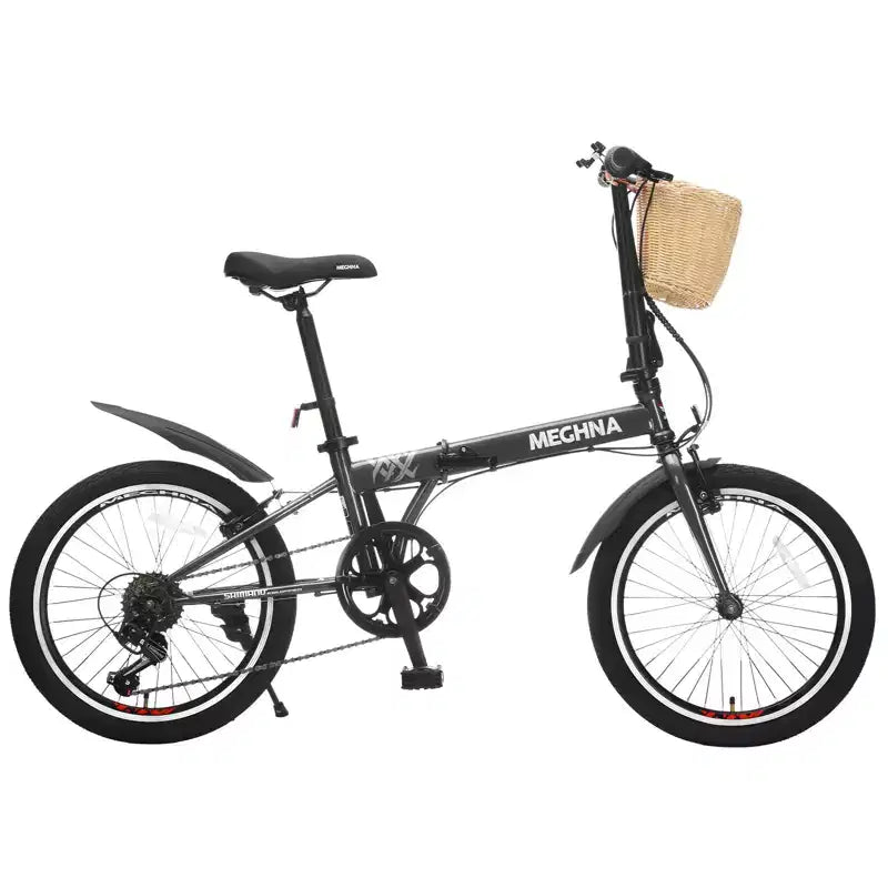Vélo Pliant Okak 20 pouces avec Panier Avant, Support Téléphone et Garde-Boue, Vélo Adulte 6 Vitesses avec Cadre en Acier et Double Frein V-Brake, Vélo pour Hommes et Femmes