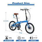 Vélo Pliant Okak 20 pouces avec Cadre Léger en Aluminium, Vélo de Ville 7 Vitesses avec Selle et Guidon Réglables pour les Trajets Urbains, Bleu