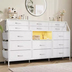 Commode à 14 tiroirs avec plateau en bois et 2 étagères | Grand organisateur de rangement en tissu pour chambre, salon et placard