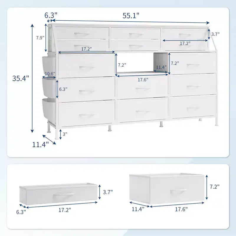 Commode à 14 tiroirs avec plateau en bois et 2 étagères | Grand organisateur de rangement en tissu pour chambre, salon et placard
