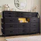 14-Drawer Dresser with Wood Top & 2 Shelves | Large Fabric Storage Organizer for Bedroom, Living Room & Closet