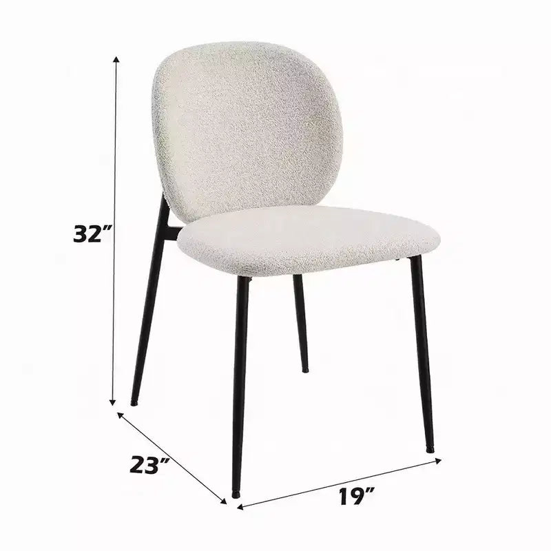 Lot de 2 chaises de salle à manger Royal Hampton, Bouclé blanc, Métal noir élégant
