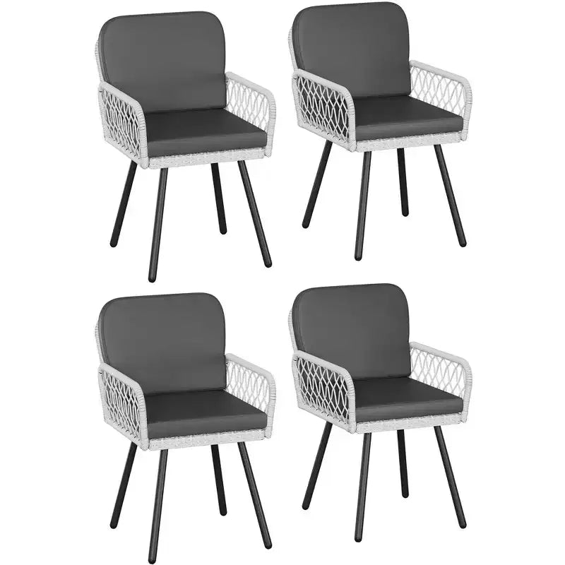 COZONY Ensemble de 4 chaises de salle à manger de patio, chaises d'extérieur empilables en osier avec coussins et cadre en métal pour jardin et patio