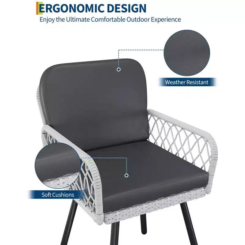 COZONY Ensemble de 4 chaises de salle à manger de patio, chaises d'extérieur empilables en osier avec coussins et cadre en métal pour jardin et patio