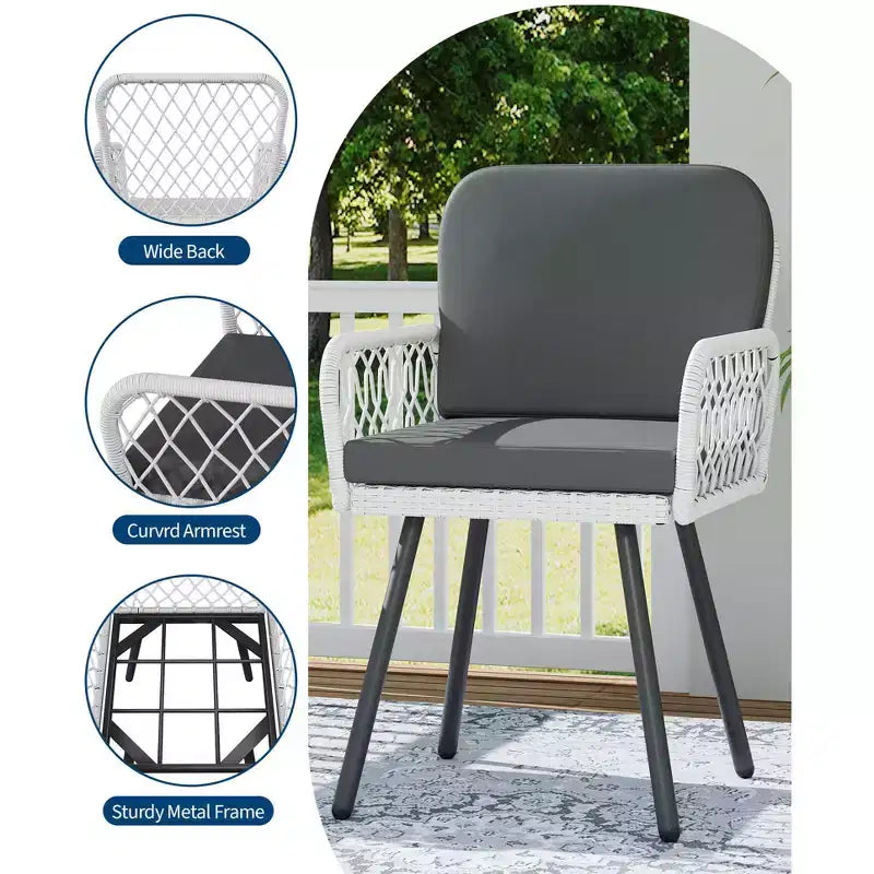 COZONY Ensemble de 4 chaises de salle à manger de patio, chaises d'extérieur empilables en osier avec coussins et cadre en métal pour jardin et patio