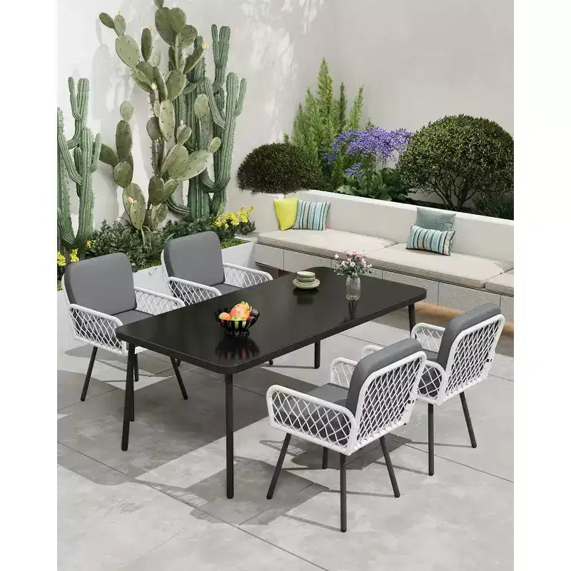 COZONY Ensemble de 4 chaises de salle à manger de patio, chaises d'extérieur empilables en osier avec coussins et cadre en métal pour jardin et patio