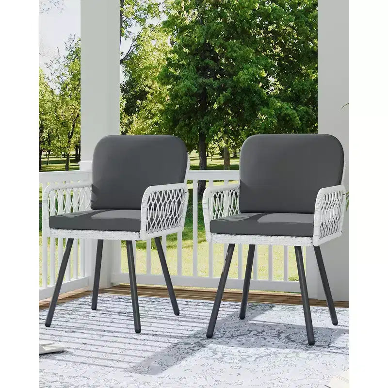 COZONY Ensemble de 4 chaises de salle à manger de patio, chaises d'extérieur empilables en osier avec coussins et cadre en métal pour jardin et patio