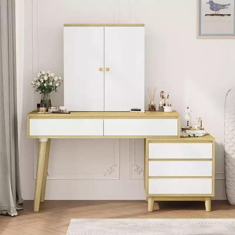 Coiffeuse avec miroir et lumières, Petite table de maquillage avec tiroirs, Bureau de maquillage pour adolescentes et femmes