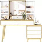 Coiffeuse avec miroir et lumières, Petite table de maquillage avec tiroirs, Bureau de maquillage pour adolescentes et femmes