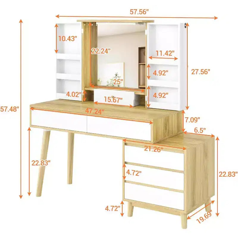 Coiffeuse avec miroir et lumières, Petite table de maquillage avec tiroirs, Bureau de maquillage pour adolescentes et femmes