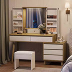 Coiffeuse avec miroir et lumières, Petite table de maquillage avec tiroirs, Bureau de maquillage pour adolescentes et femmes