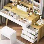 Coiffeuse avec miroir et lumières, Petite table de maquillage avec tiroirs, Bureau de maquillage pour adolescentes et femmes