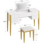 Coiffeuse de 47" avec miroir rabattable, ensemble de coiffeuse moderne avec chaise et 5 tiroirs pour chambre à coucher, dressing, vestiaire