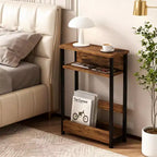 Table d'appoint étroite, table d'appoint fine à 3 niveaux avec étagère de rangement, tables d'appoint minces modernes pour canapé pour petits espaces, table de chevet avec porte-revues peu encombrante