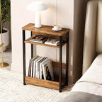 Table d'appoint étroite, table d'appoint fine à 3 niveaux avec étagère de rangement, tables d'appoint minces modernes pour canapé pour petits espaces, table de chevet avec porte-revues peu encombrante