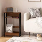Table d'appoint étroite, table d'appoint fine à 3 niveaux avec étagère de rangement, tables d'appoint minces modernes pour canapé pour petits espaces, table de chevet avec porte-revues peu encombrante