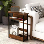 Table d'appoint étroite, table d'appoint fine à 3 niveaux avec étagère de rangement, tables d'appoint minces modernes pour canapé pour petits espaces, table de chevet avec porte-revues peu encombrante