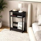 Table d'appoint étroite, table d'appoint fine à 3 niveaux avec étagère de rangement, tables d'appoint minces modernes pour canapé pour petits espaces, table de chevet avec porte-revues peu encombrante