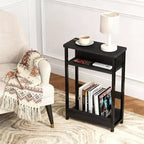 Table d'appoint étroite, table d'appoint fine à 3 niveaux avec étagère de rangement, tables d'appoint minces modernes pour canapé pour petits espaces, table de chevet avec porte-revues peu encombrante