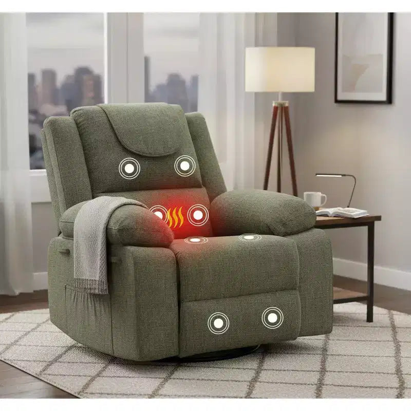 Fauteuil inclinable de chambre d'enfant GustoWave, fauteuil inclinable berçant pivotant à 306° avec massage vibrant et chauffage pour salon/chambre à coucher