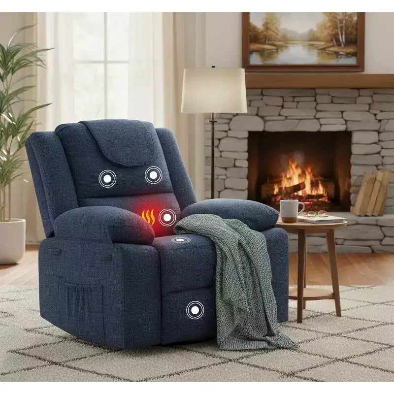 Fauteuil inclinable de chambre d'enfant GustoWave, fauteuil inclinable berçant pivotant à 306° avec massage vibrant et chauffage pour salon/chambre à coucher