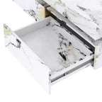 Table basse carrée Table de salon Table d'appoint Canapé Table d'appoint flottante avec 4 tiroirs et motif marbre, Blanc - ModernLuxe