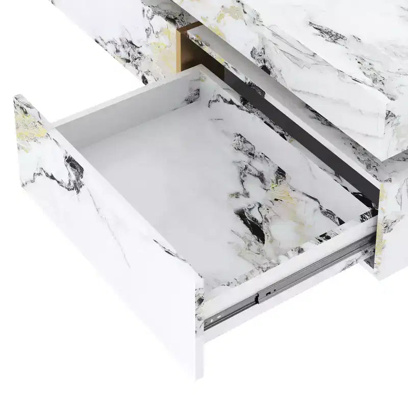 Table basse carrée Table de salon Table d'appoint Canapé Table d'appoint flottante avec 4 tiroirs et motif marbre, Blanc - ModernLuxe