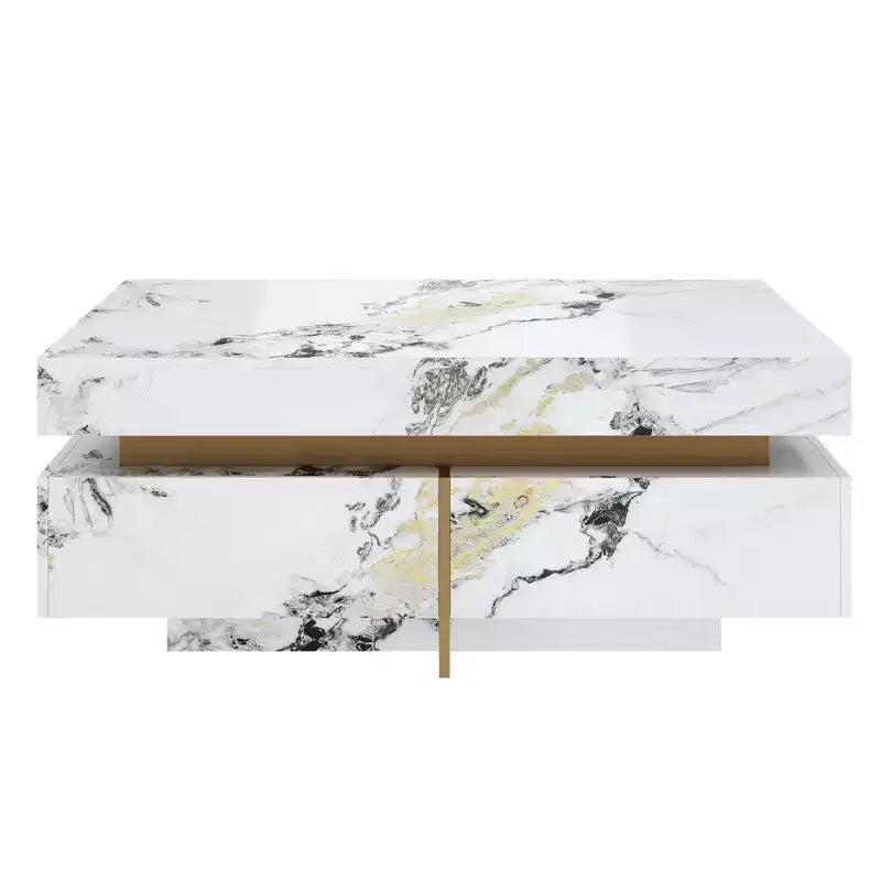 Table basse carrée Table de salon Table d'appoint Canapé Table d'appoint flottante avec 4 tiroirs et motif marbre, Blanc - ModernLuxe