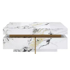 Table basse carrée Table de salon Table d'appoint Canapé Table d'appoint flottante avec 4 tiroirs et motif marbre, Blanc - ModernLuxe