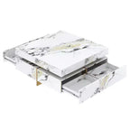 Table basse carrée Table de salon Table d'appoint Canapé Table d'appoint flottante avec 4 tiroirs et motif marbre, Blanc - ModernLuxe