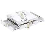 Table basse carrée Table de salon Table d'appoint Canapé Table d'appoint flottante avec 4 tiroirs et motif marbre, Blanc - ModernLuxe