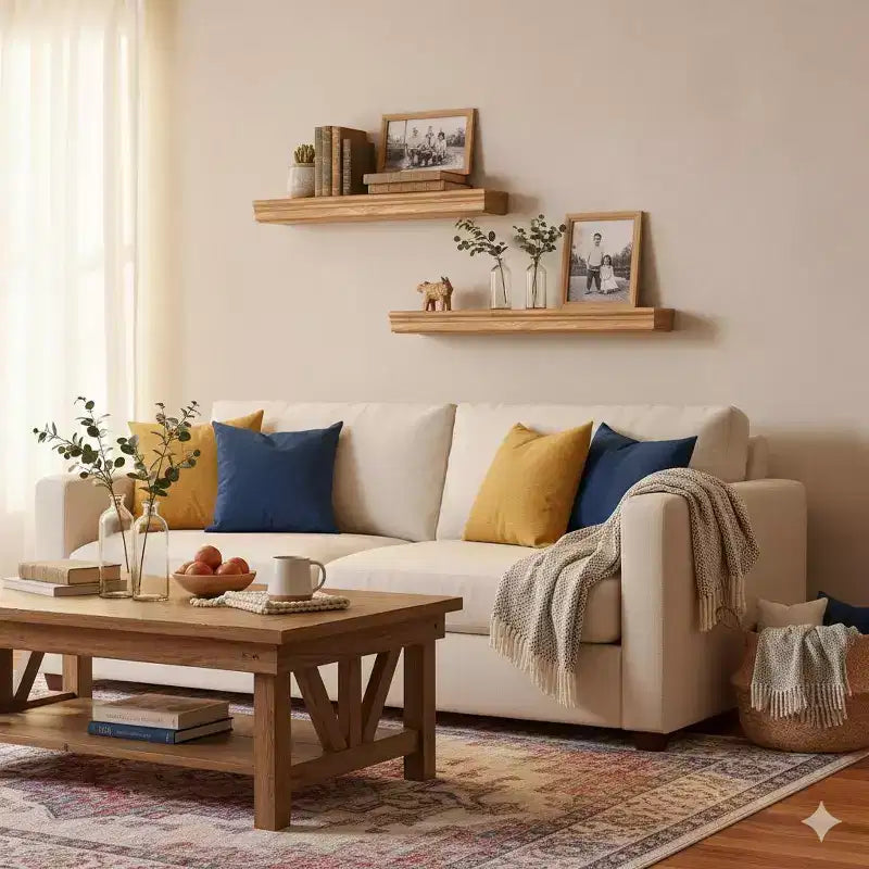 FurnitureR Lot de 2 étagères flottantes, étagères murales en MDF ton bois naturel pour la décoration et le rangement de la maison, parfaites pour la chambre, le salon, la salle de bain, la cuisine