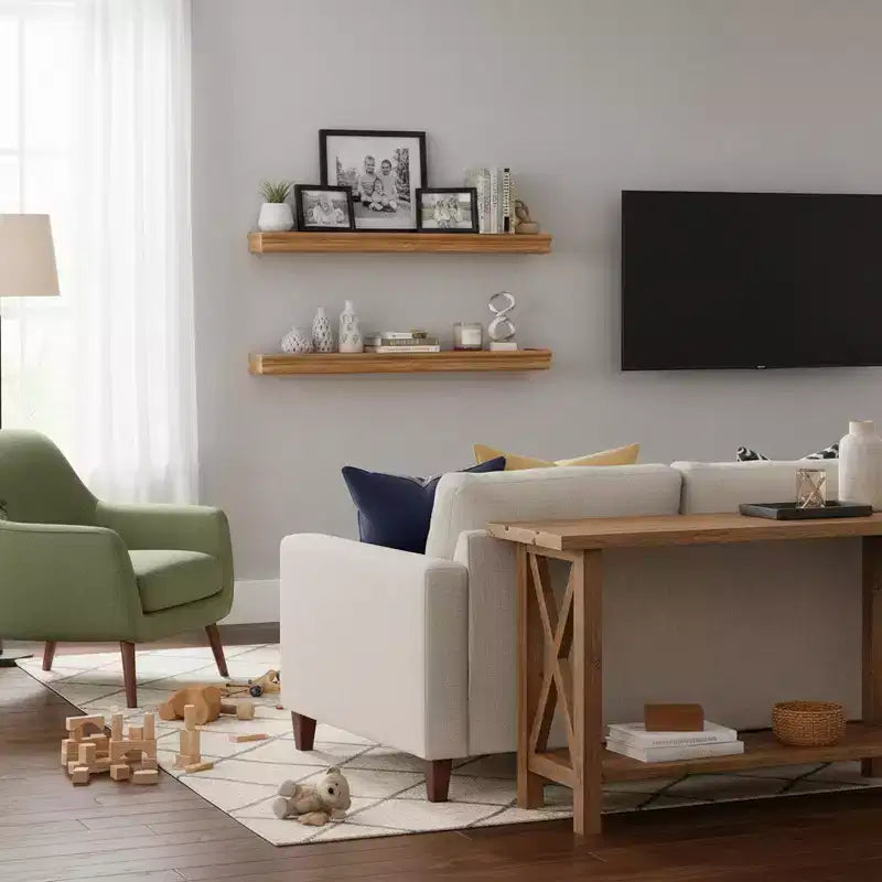 FurnitureR Lot de 2 étagères flottantes, étagères murales en MDF ton bois naturel pour la décoration et le rangement de la maison, parfaites pour la chambre, le salon, la salle de bain, la cuisine