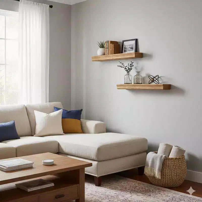 FurnitureR Lot de 2 étagères flottantes, étagères murales en MDF ton bois naturel pour la décoration et le rangement de la maison, parfaites pour la chambre, le salon, la salle de bain, la cuisine