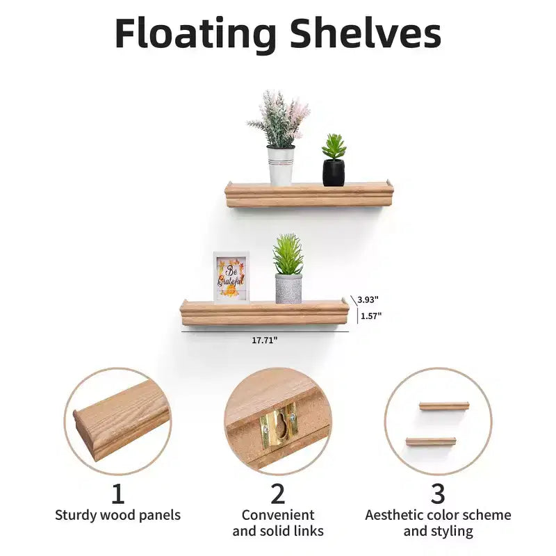 FurnitureR Lot de 2 étagères flottantes, étagères murales en MDF ton bois naturel pour la décoration et le rangement de la maison, parfaites pour la chambre, le salon, la salle de bain, la cuisine