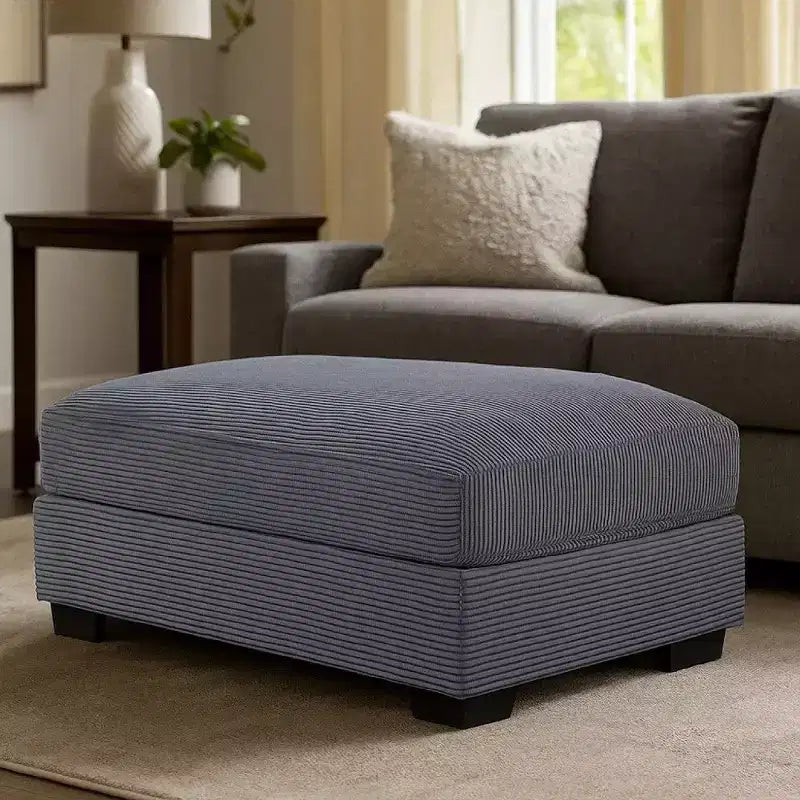 Pouf-ottoman cocktail Royal Hampton, velours côtelé gris foncé, pieds noirs, 45 x 28 pouces